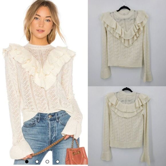 Tularosa Womens Ivory Ruffle Knit Sweater S Wool Bell Sleeve Feminine Soft Girl - Picture 1 of 12